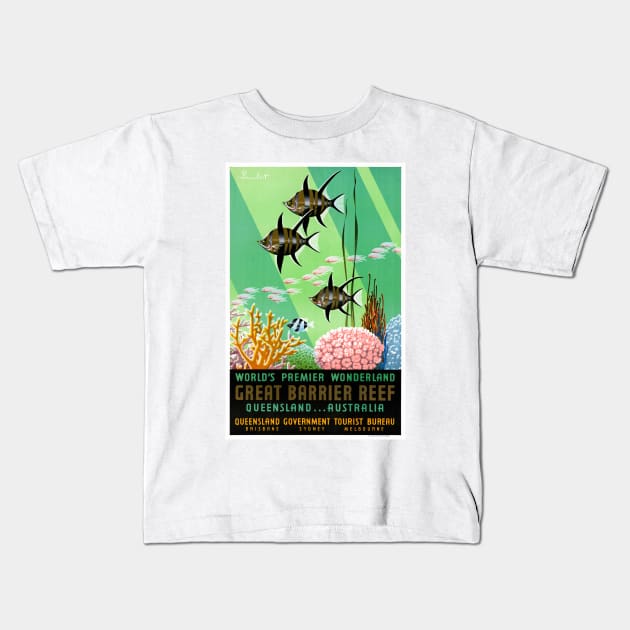 Vintage Travel Poster Australia Great Barrier Reef Kids T-Shirt by vintagetreasure